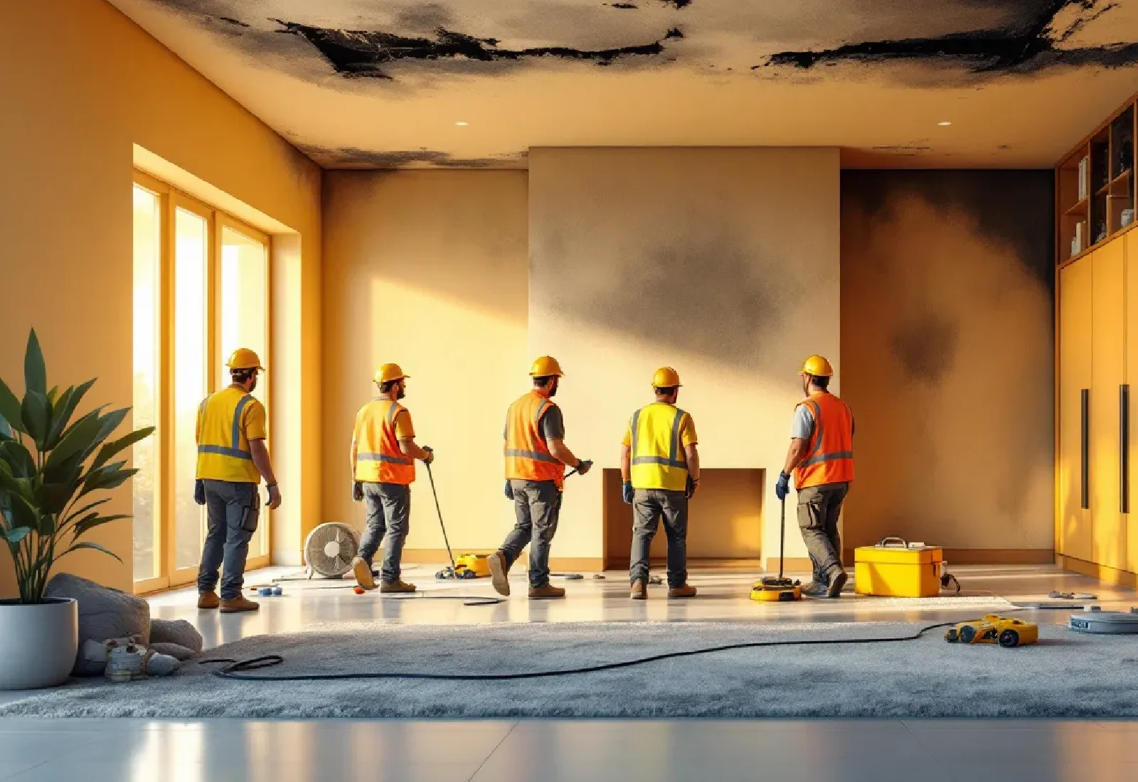 Fire damage restoration cleanup inside property